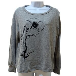 Anthropologie t.la‎ Heather Gray "Janette" Floral Graphic Sweatshirt Womens XS